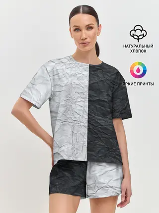 Женская пижама с шортами / Мятая Черно-Белая Бумага