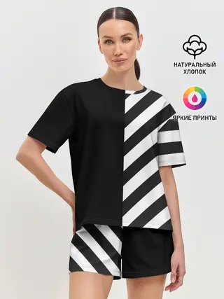 Женская пижама с шортами / Черно-Белые Полосы