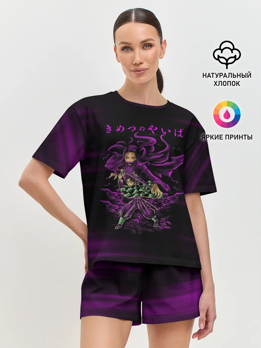 Женская пижама с шортами / Танджиро и Незуко Камадо
