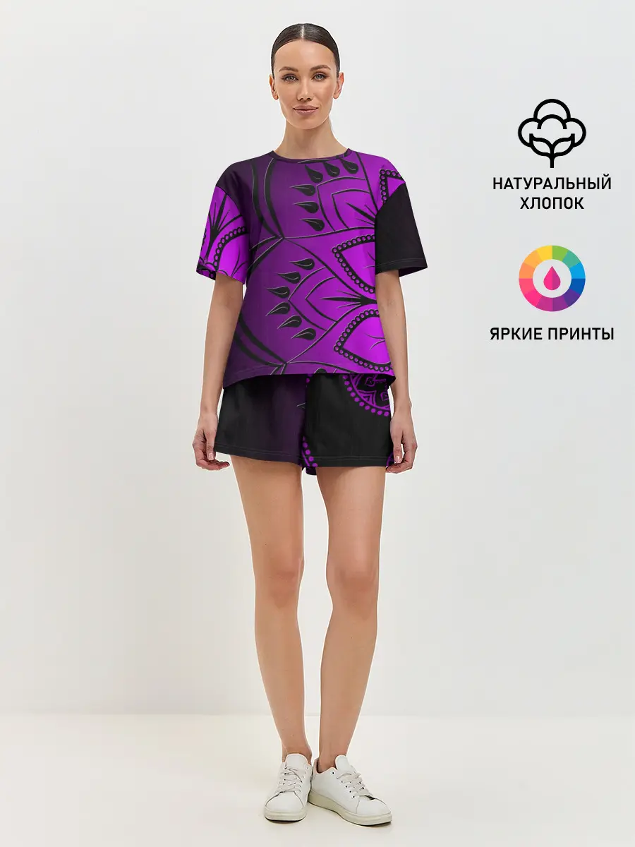 Женская пижама с шортами / Сирень 3D