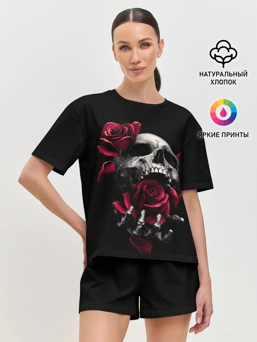 Женская пижама с шортами / ЧЕРЕП И РОЗЫ