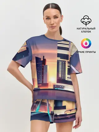 Женская пижама с шортами / Ночной Город