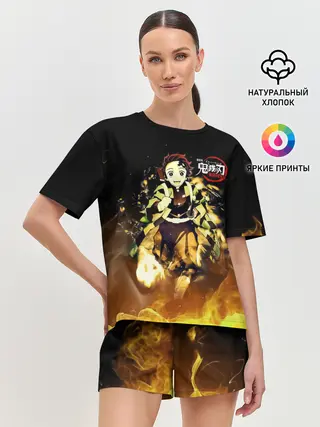 Женская пижама с шортами / Танджиро Камадо в огне