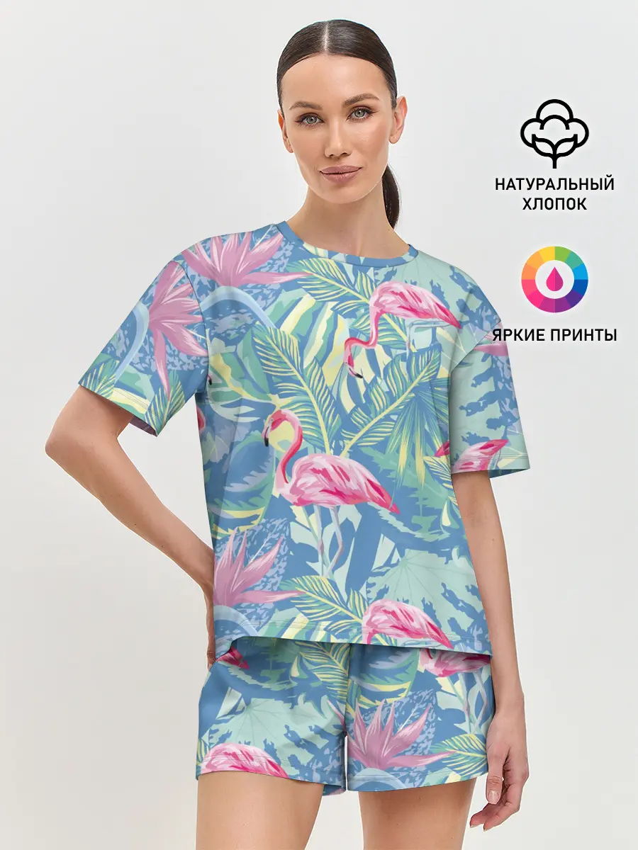 Женская пижама с шортами / фламинго