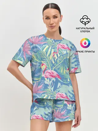 Женская пижама с шортами / фламинго