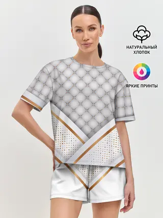 Женская пижама с шортами / Luxury white & Gold