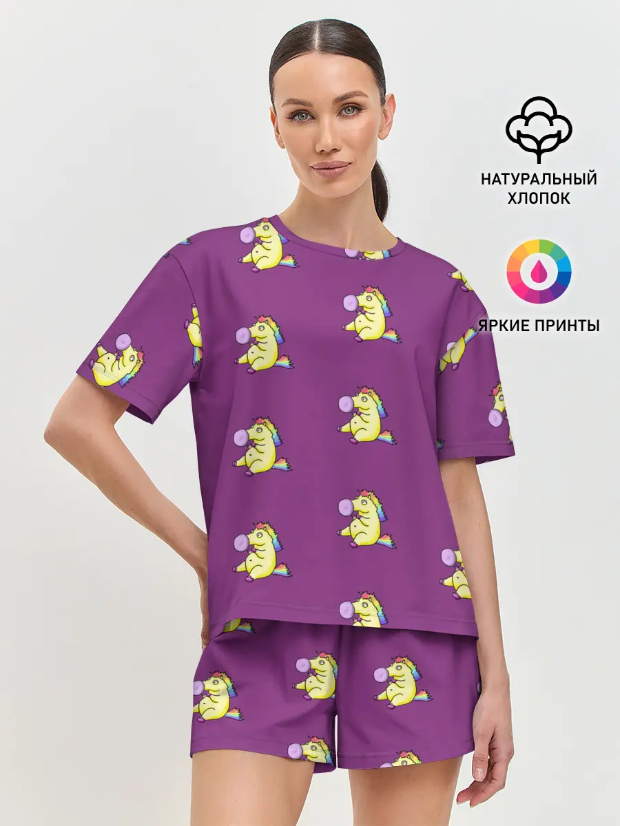 Женская пижама с шортами / Фиолетовые пони