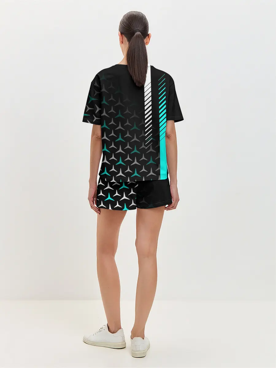 Женская пижама с шортами / МЕРСЕДЕС / AQUA BLACK GRADIENT