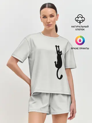 Женская пижама с шортами / Испуганный кот