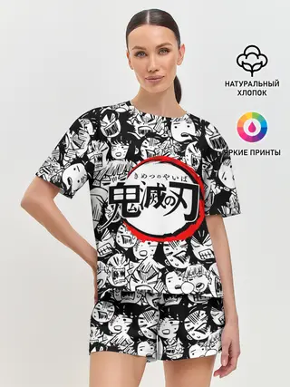 Женская пижама с шортами / DEMON SLAYER / ЛИЦА / УЗОР