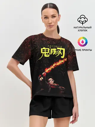 Женская пижама с шортами / Танджиро Камадо в огне