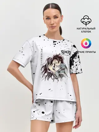 Женская пижама с шортами / Танджиро и Незуко Камадо