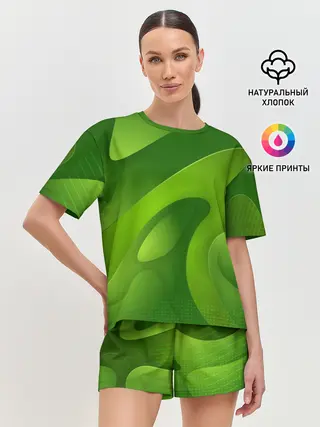 Женская пижама с шортами / 3d Green abstract