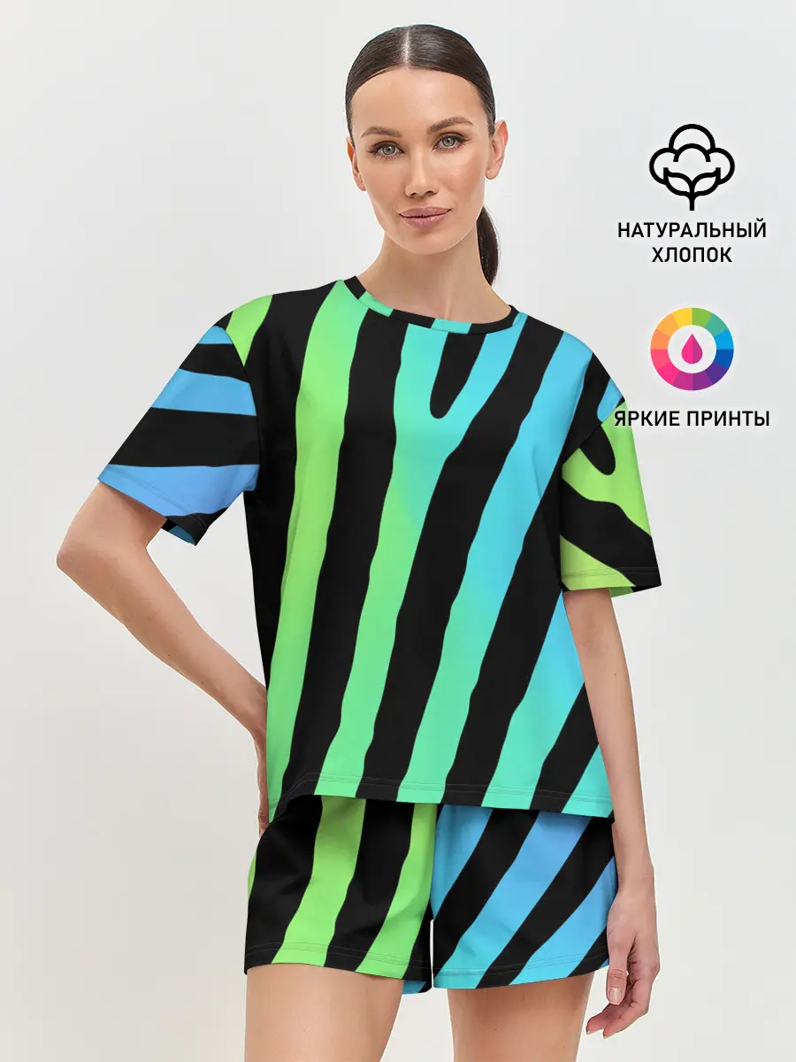 Женская пижама с шортами / Радужная зебра