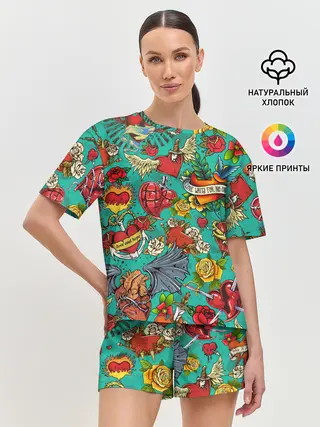Женская пижама с шортами / Дела сердечные tattoo