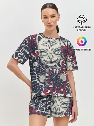 Женская пижама с шортами / Кицунэ | Маска лисы