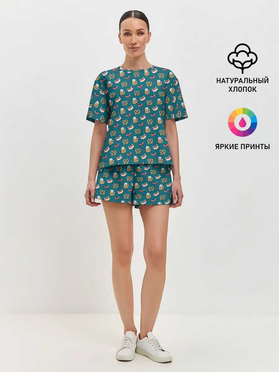 Женская пижама с шортами / Узор для Октоберфеста