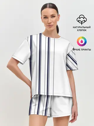 Женская пижама с шортами / Белые и синие полосы | Stripes