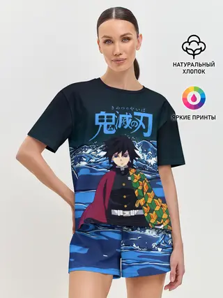 Женская пижама с шортами / Гию Томиока Кокушибо Kimetsu no Yaiba