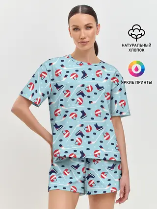 Женская пижама с шортами / Hockey Pattern