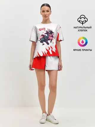 Женская пижама с шортами / Танджиро и Незуко в огне