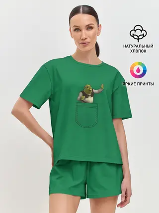 Женская пижама с шортами / Машущий из кармана Шрек