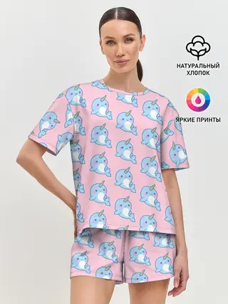 Женская пижама с шортами / Дельфинчики | Единорожки