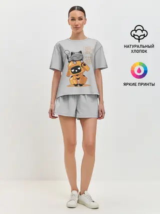 Женская пижама с шортами / Cat and Robot