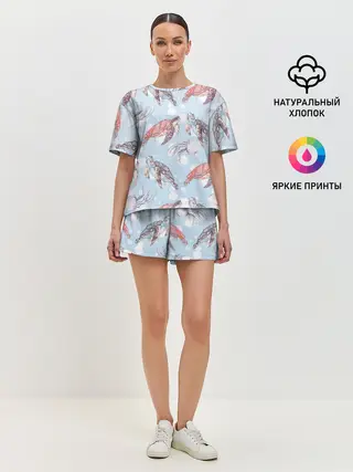Женская пижама с шортами / подводный мир черепахи медузы
