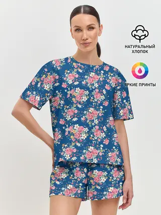 Женская пижама с шортами / Розы и Ромашки