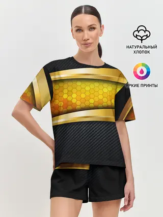 Женская пижама с шортами / 3D ЗОЛОТЫЕ СОТЫ / БРОНЯ 3Д