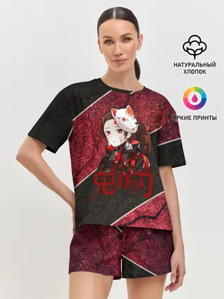 Женская пижама с шортами / Танджиро Камадо в маске