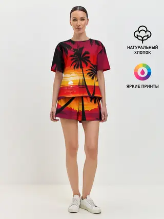Женская пижама с шортами / Гавайский закат