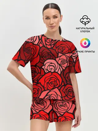 Женская пижама с шортами / Розочки