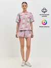 Женская пижама с шортами / Котики с цвточками