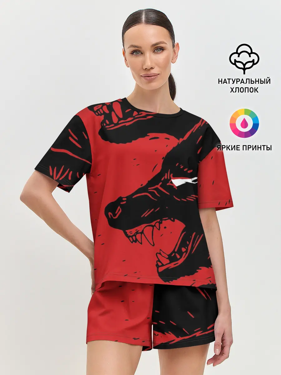Женская пижама с шортами / Красный волк 3D