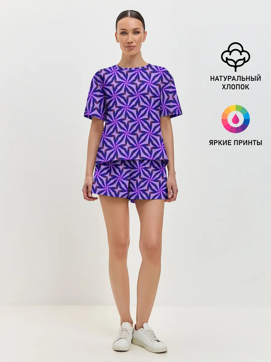 Женская пижама с шортами / Синие острые узоры