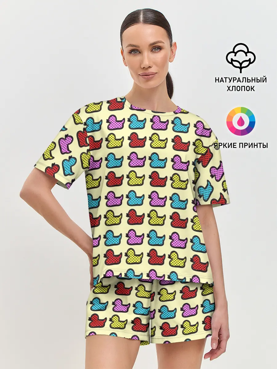 Женская пижама с шортами / Утиный фон | Утки | Ducks