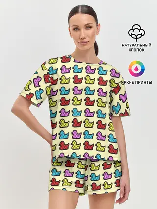 Женская пижама с шортами / Утиный фон | Утки | Ducks