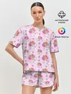 Женская пижама с шортами / Розовый кит летящий на шариках