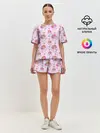 Женская пижама с шортами / Розовый кит летящий на шариках