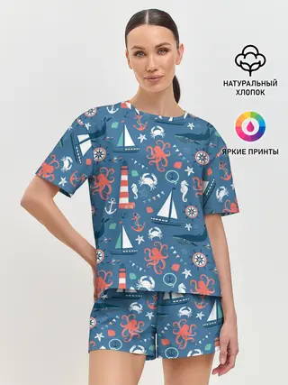Женская пижама с шортами / Морские жители