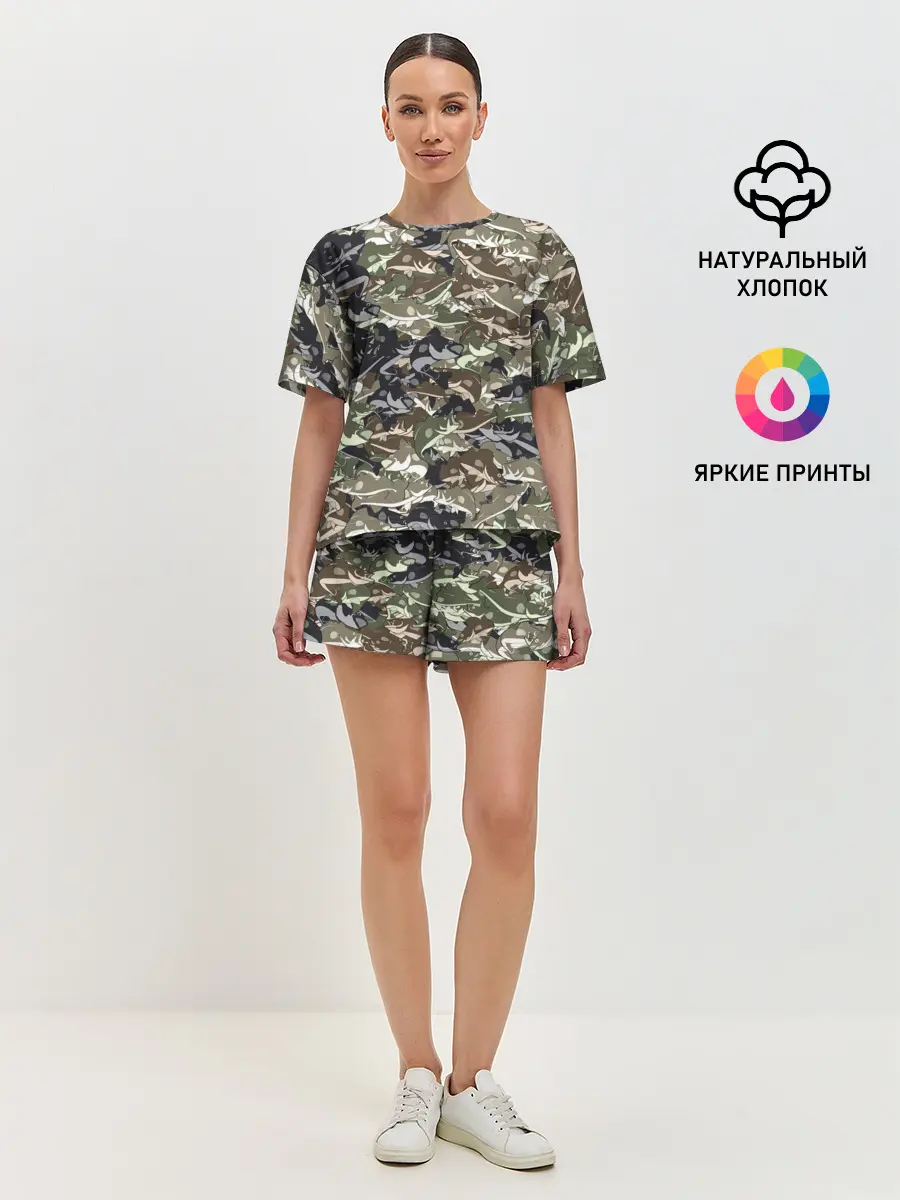 Женская пижама с шортами / Камуфляж для рыбака