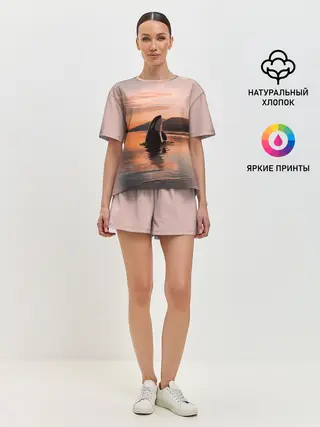 Женская пижама с шортами / касатки на закате