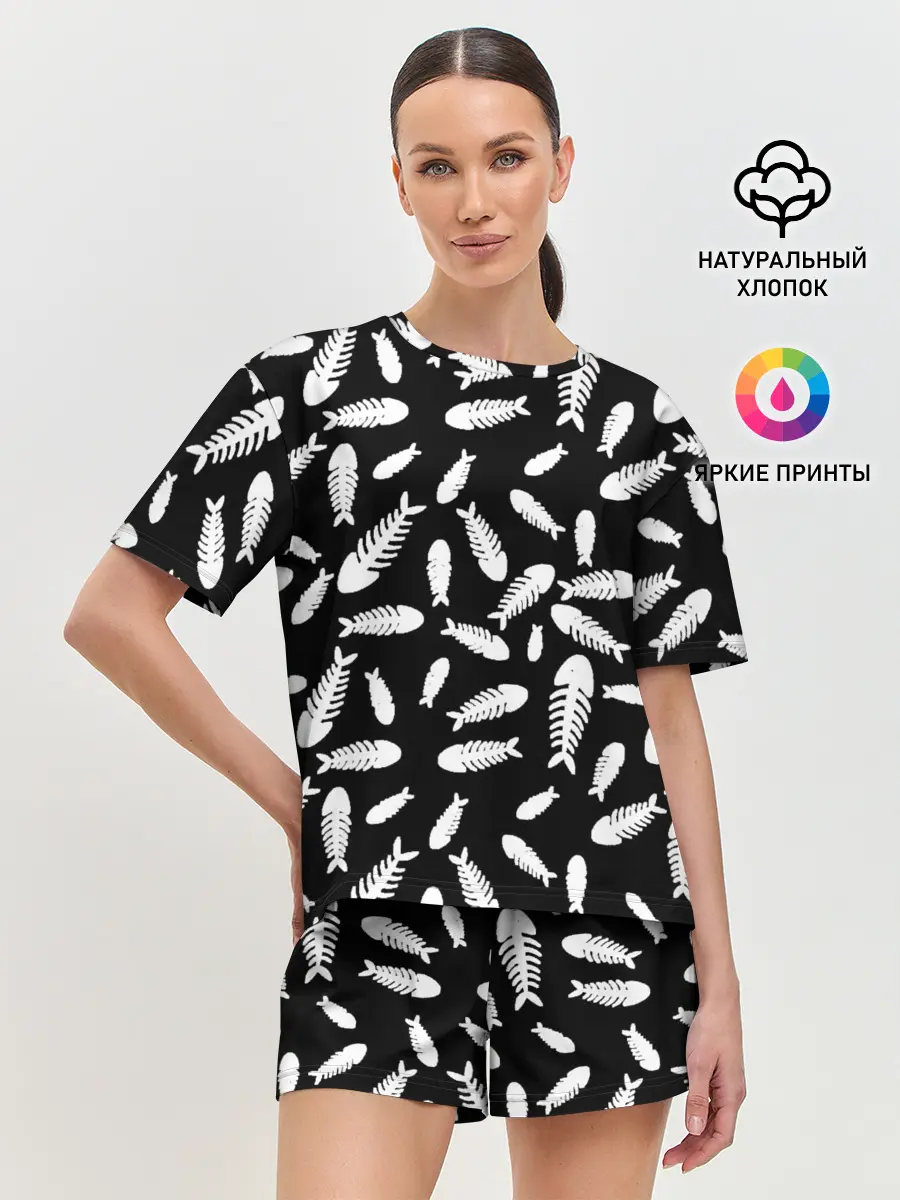 Женская пижама с шортами / Скелеты рыб