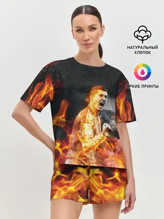 Женская пижама с шортами / РОБЕРТ ЛЕВАНДОВСКИ / ОГОНЬ