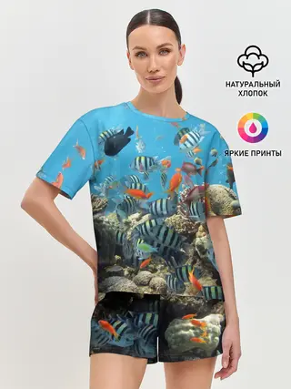 Женская пижама с шортами / Коралловые рыбки