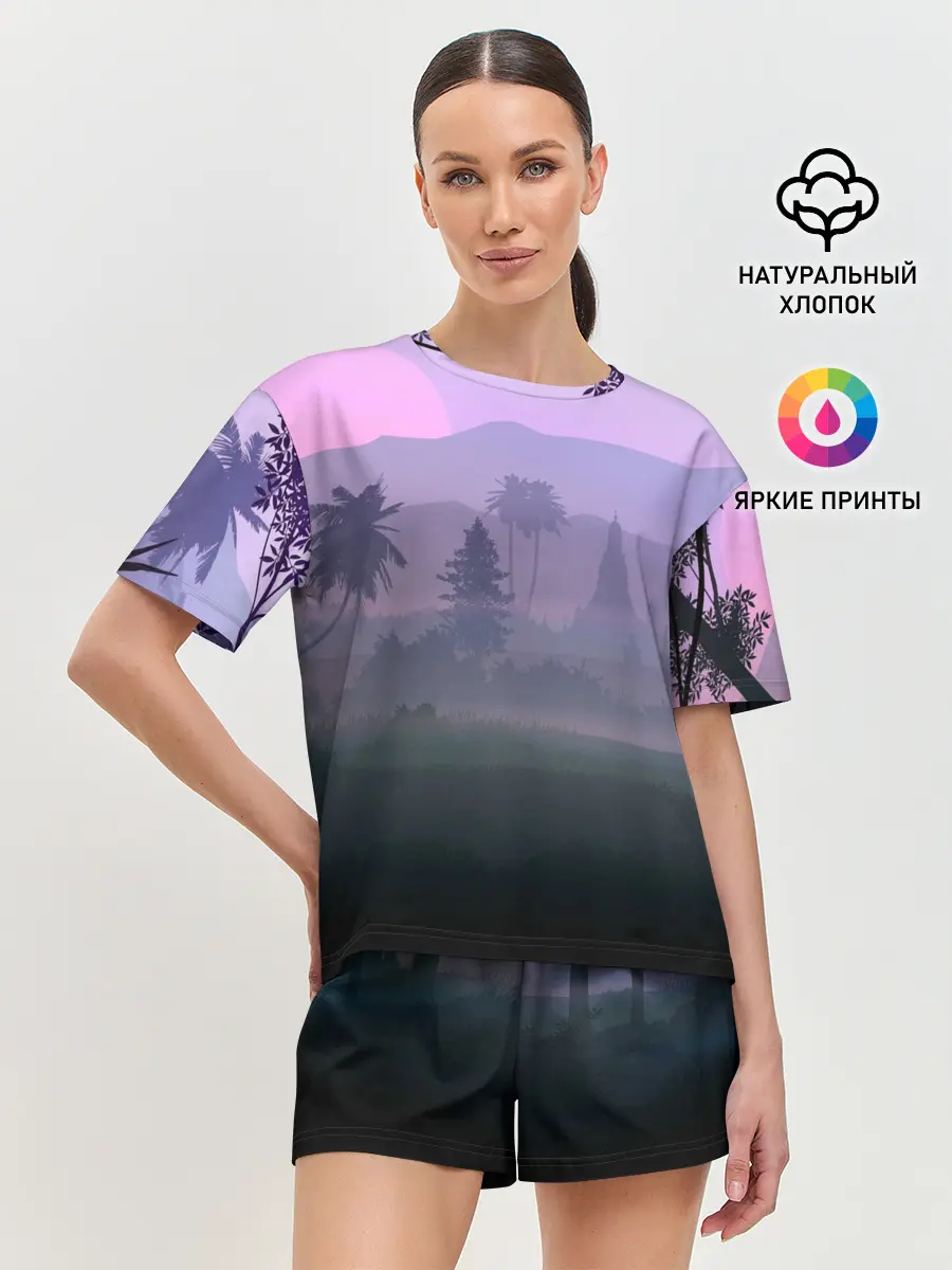 Женская пижама с шортами / forest at sunset