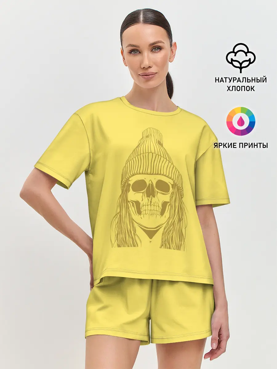 Женская пижама с шортами / Черно БелЫй ЧереП