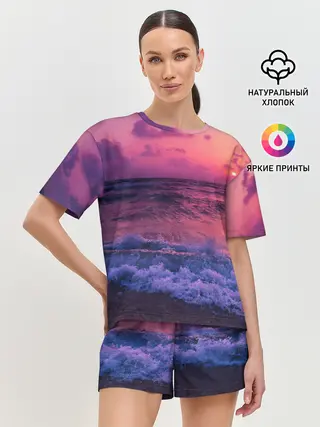 Женская пижама с шортами / Закат на берегу